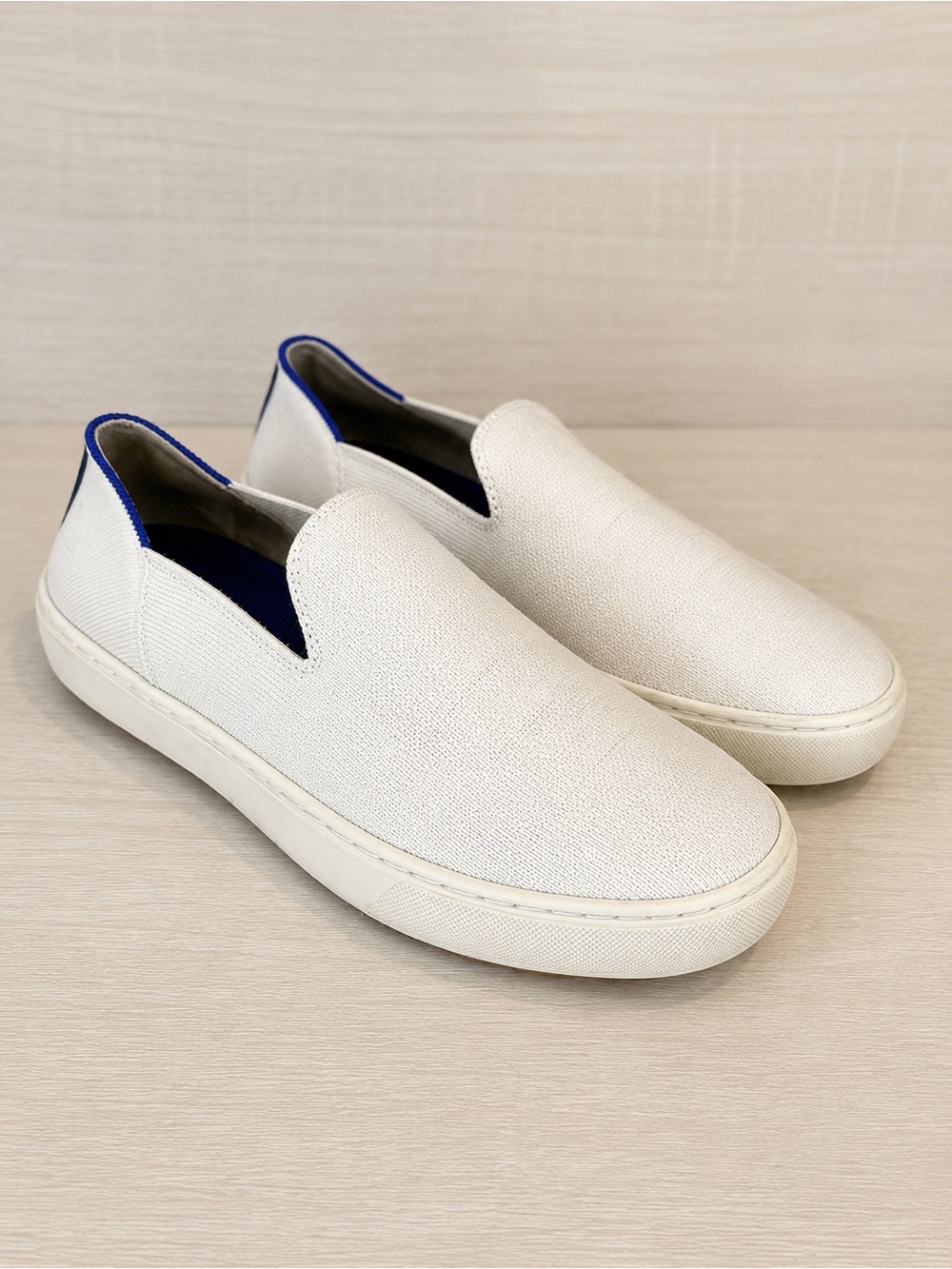 Rothy’s The Sneaker Slip On Women’s 9.5 White Blue Knit Washable Casual Shoes